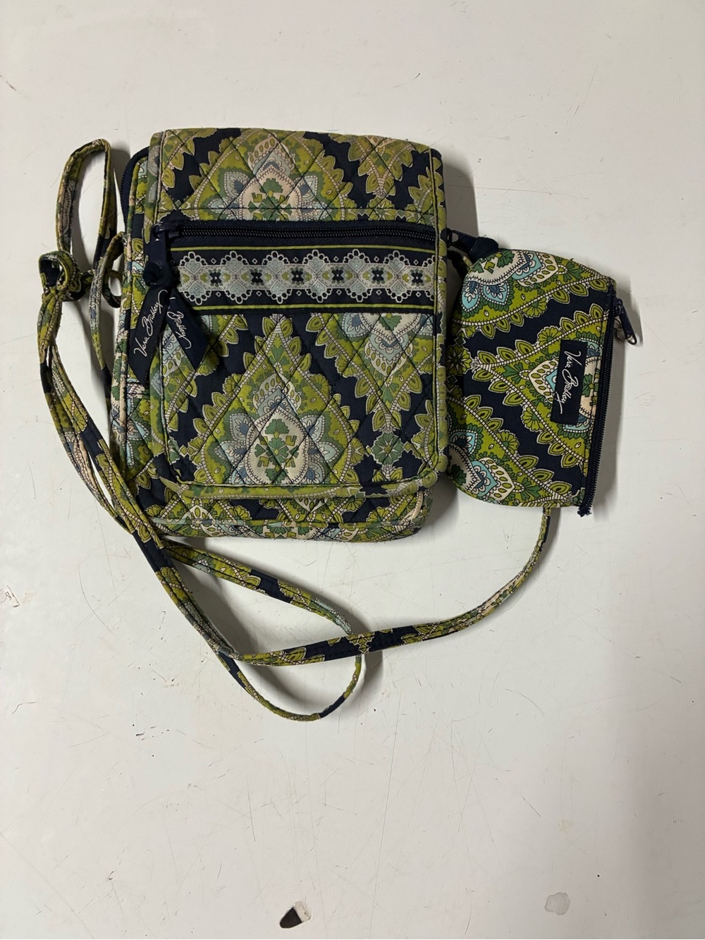 Vera Bradley Olive Green Paisley Quilted Crossbody with Matching Wallet